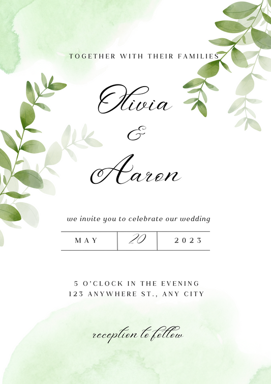 Romantic watercolor wedding invitation template/design