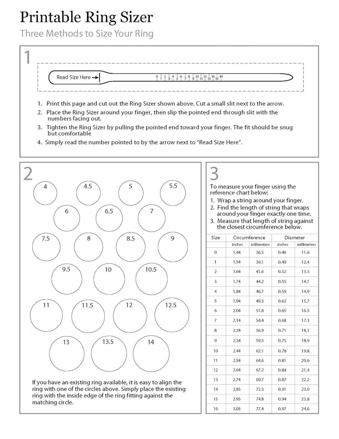 International ring size chart